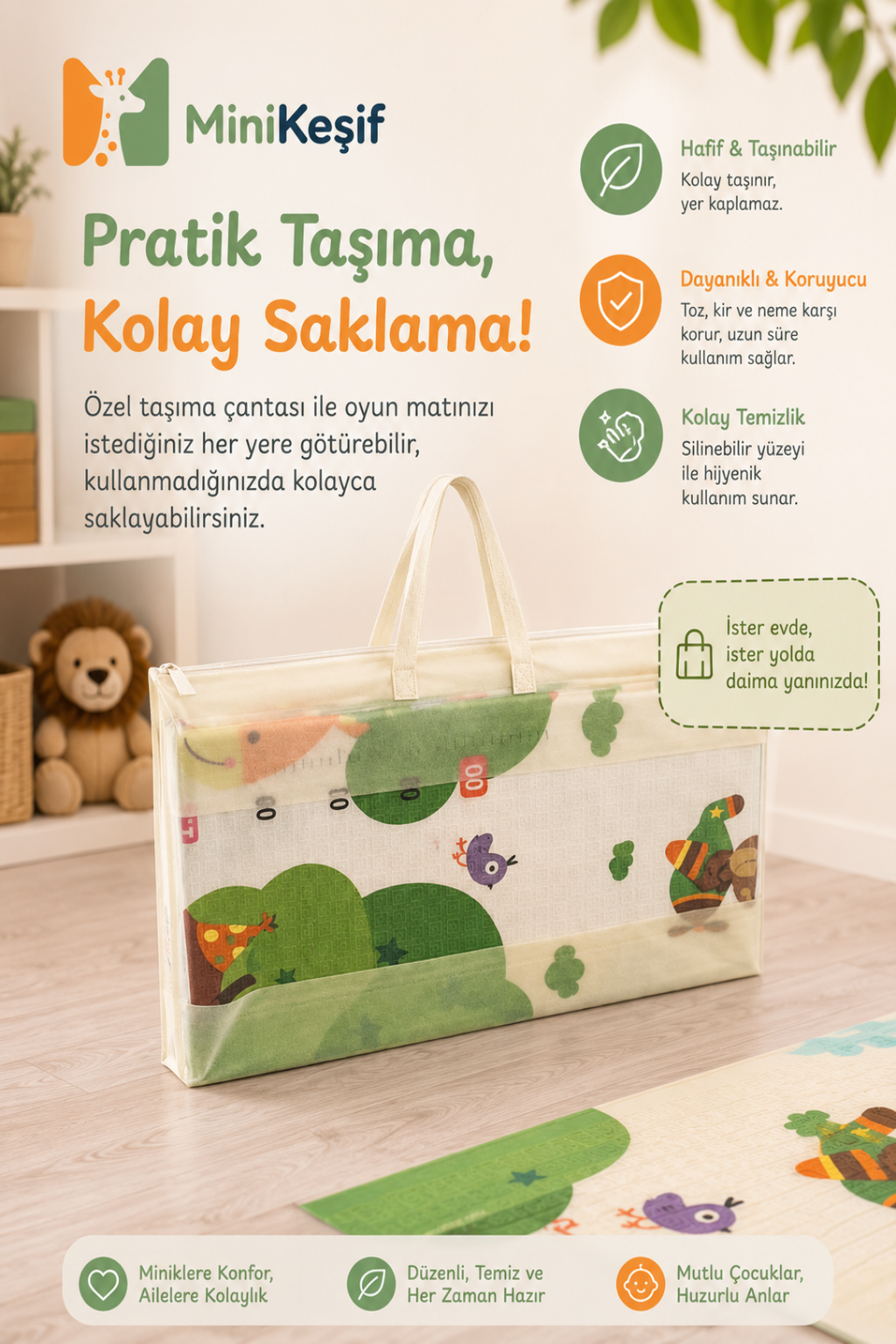 Katlanabilir Çift Taraflı Oyun Matı (Orman Safari & Boy Ölçer)