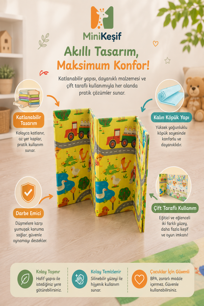 Katlanabilir Çift Taraflı Oyun Matı (Orman Safari & Boy Ölçer)