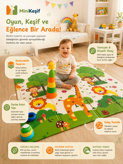 Katlanabilir Çift Taraflı Oyun Matı (Orman Safari & Boy Ölçer)